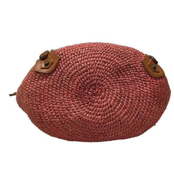 Auth BALENCIAGA - 236741 Red Brown Straw Leather Tote Bag - Picture 5 of 16